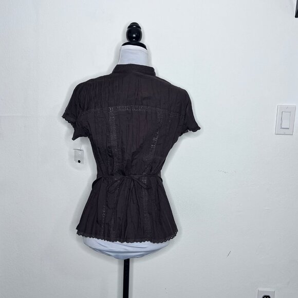 NWT Notations Brown Short Sleeves Button Blouse Top Sz S - Picture 3 of 9